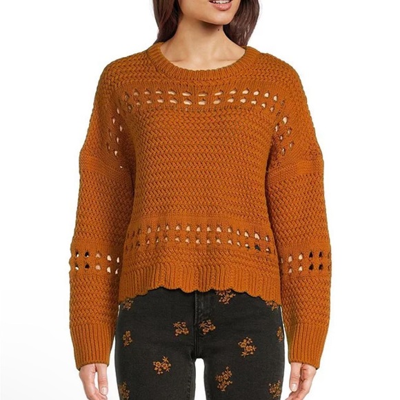 NWT! Talisman Cropped Open Weave Scalloped Ribbed Hem Ryder Sweater - Picture 1 of 12